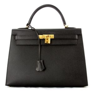 HERMES Kelly 32 Black Sellier Epsom Leather Bag